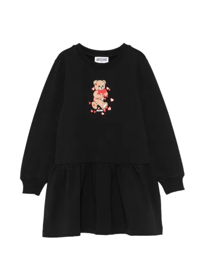 Moschino Kids' Teddy Bear Dress With Ruffles In Black