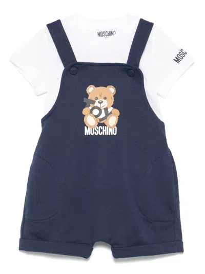 Moschino Babies' Teddy Bear Dungarees In Blue