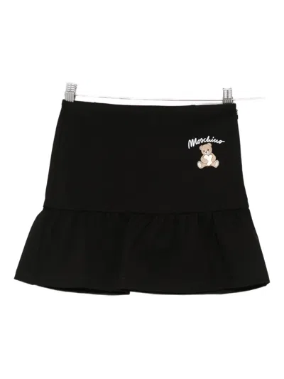 Moschino Kids' Teddy Bear-embellished Ruffled Skirt In Black