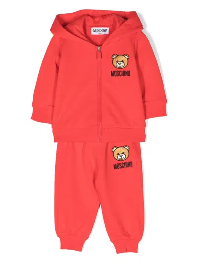 Moschino Babies' Teddy Bear-embroidered Cotton Tracksuit In 红色