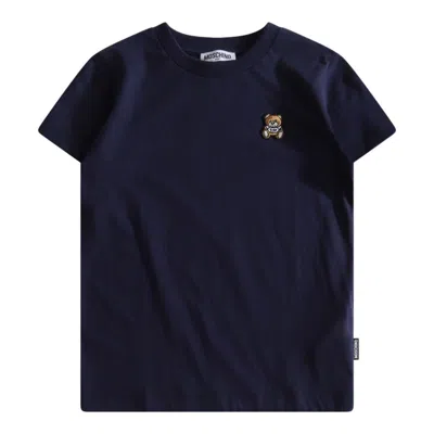 Moschino Kids' Teddy Bear Embroidery T-shirt In Blue