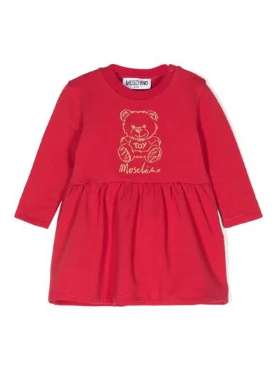 Moschino Babies' Teddy Bear-embroidered Dress In Red