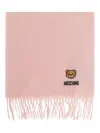 Moschino Teddy Bear-embroidered Fringed Scarf In Pink