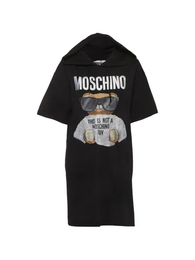 Pre-owned Moschino Teddy Bear Embroidered Hooded Mini Dress In Black
