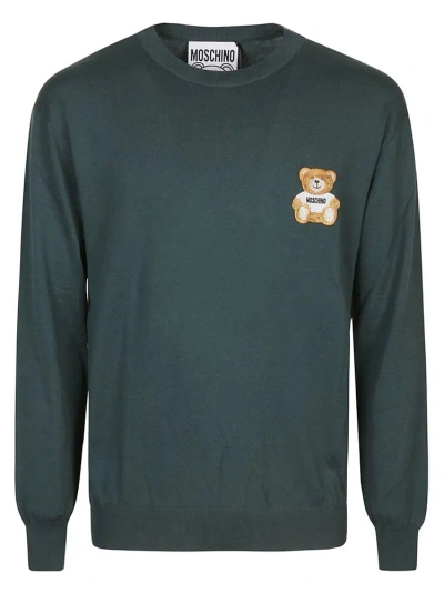 Moschino Teddy Bear Embroidered Knitted Jumper In Green