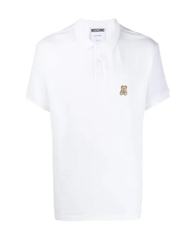 Moschino Teddy Bear Embroidered Polo Shirt In White