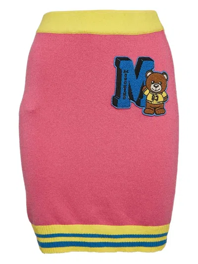 Pre-owned Moschino Teddy-bear Embroidered Skirt In Pink