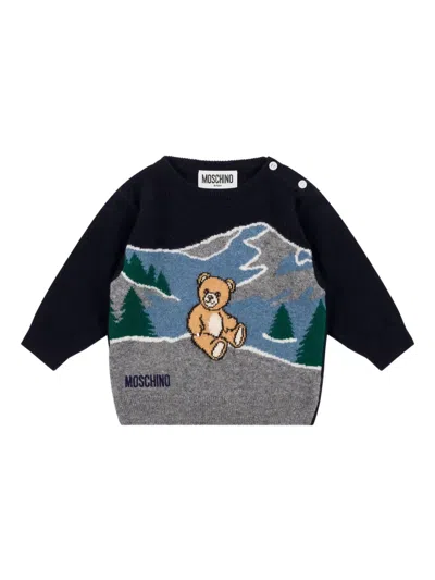 Moschino Babies' Teddy Bear Embroidered Sweater In Gray