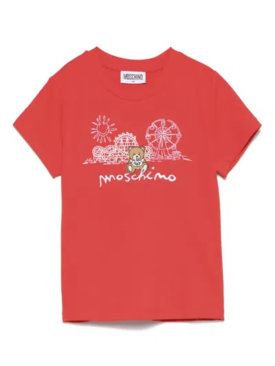 Moschino Kids' Teddy Bear-embroidered T-shirt In Red