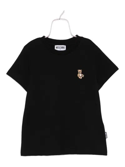 Moschino Kids' Teddy Bear-embroidered T-shirt In Black