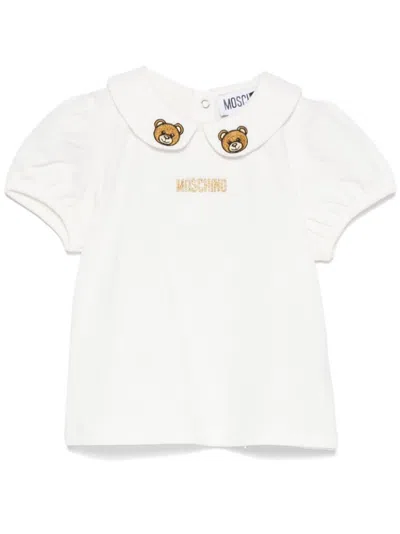 Moschino Babies' Teddy Bear-embroidered T-shirt In Neutrals