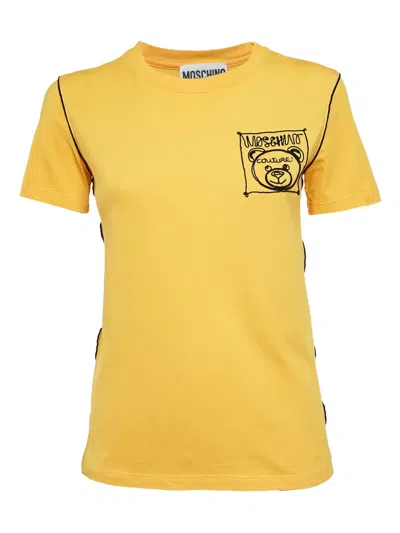 Pre-owned Moschino Teddy Bear-embroidered T-shirt In Yellow