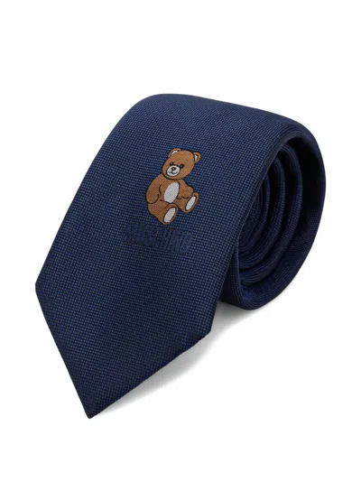 Moschino Teddy Bear Embroidered Tie In Gold