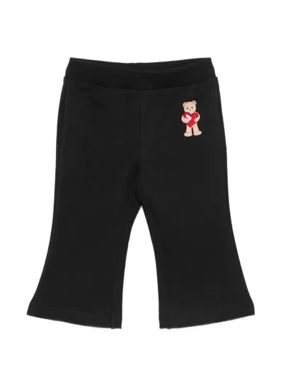 Moschino Babies' Teddy Bear Flared Cotton Trousers In Black