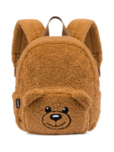 Moschino Kids' Teddy Bear Fleece-texture Backpack In 米色
