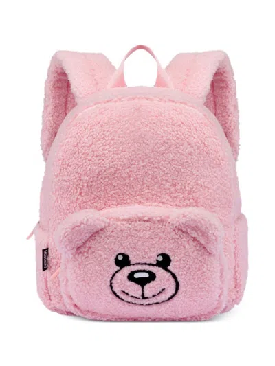 Moschino Kids' Teddy Bear Fleece-texture Backpack In Pink