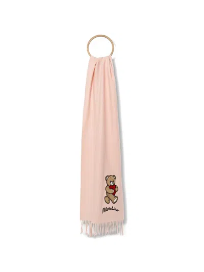 Moschino Teddy Bear Fringed Scarf In Pink