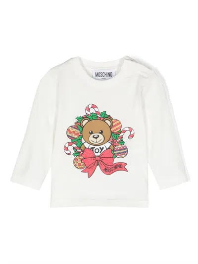 Moschino Babies' Teddy Bear Glitter-detail T-shirt In White