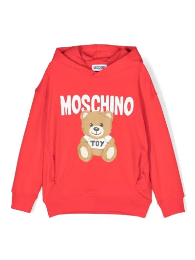 Moschino Kids' Teddy Bear Graphic Print Hoodie In Var. 50109 Poppy Red