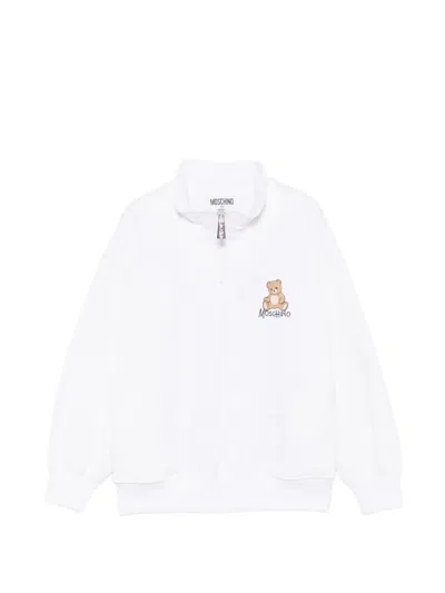 Moschino Kids' Teddy Bear Half-zip Sweatshirt In White