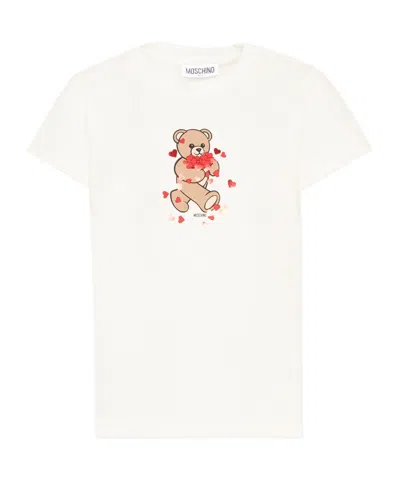 Moschino Kids' Teddy Bear Heart-print Cotton T-shirt In White