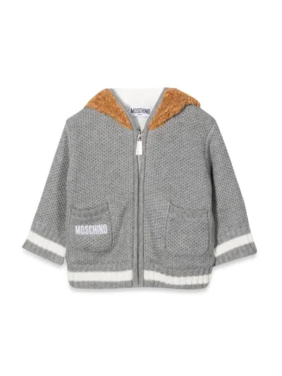Moschino Teddy Bear Hooded Cardigan In Gray