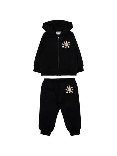 Moschino Babies' Teddy Bear Hooded Graphic Tracksuit In Black