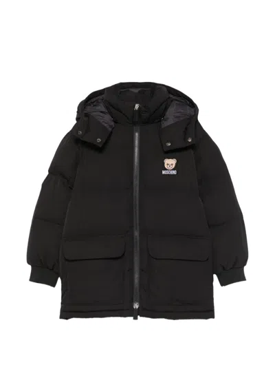Moschino Kids' Teddy Bear Hooded Puffer Jacket In Black