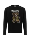 Moschino Virgin Wool Ribbed Crewneck Long-sleeve T-shirt In Black