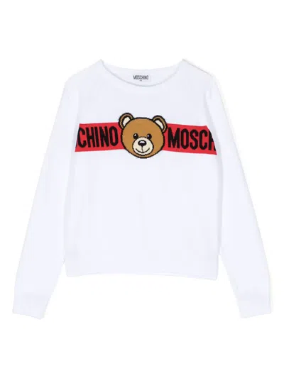 Moschino Kids' Teddy Bear-instarsia Cotton Jumper In White