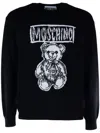 Moschino Teddy Print Cotton Crewneck Sweatshirt In 黑色