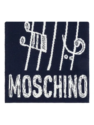 Moschino Teddy Bear-intarsia Scarf In Blue