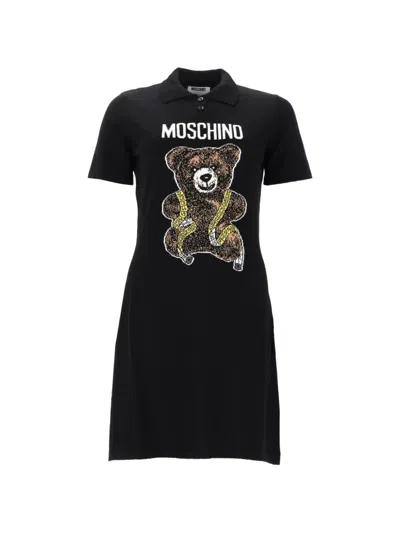 Moschino Teddy Bear Intarsia-knit Dress In Black
