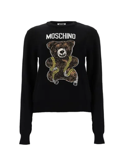 Moschino Teddy Bear Intarsia-knit Jumper In Black