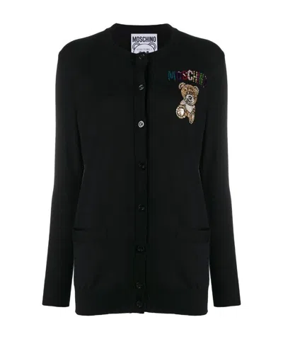 Moschino Teddy Bear Knitted Cardigan In Black