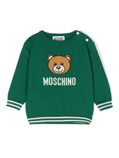 Moschino Babies' Gestrickter Pullover Mit Teddy In Grün