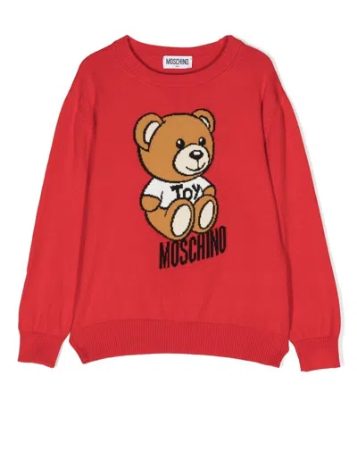 Moschino Kids' Teddy Bear Knitted Jumper In Red