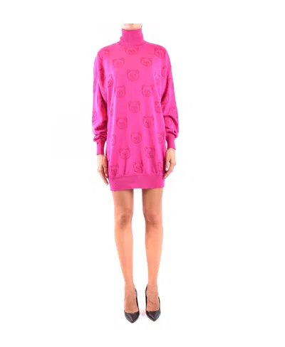 Moschino Teddy Bear Knitted Mini Dress In Pink
