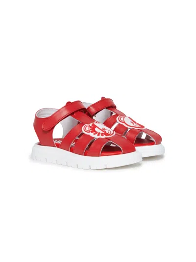 Moschino Kids' Teddy Bear Leather Sandals In 红色