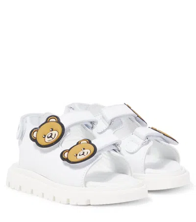 Moschino Kids' Teddy Bear Leather Sandals In White