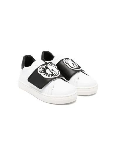 Moschino Babies' Teddy Bear Leather Sneakers In White