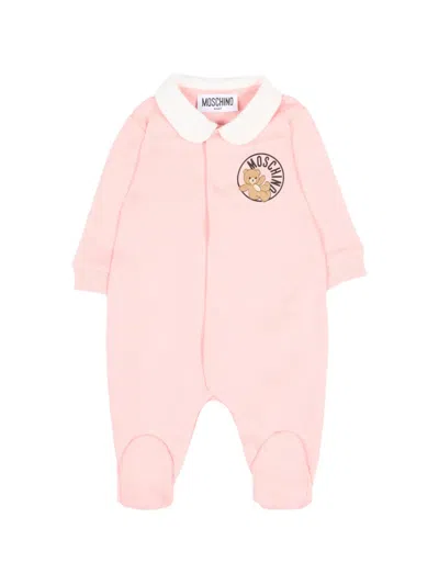 Moschino Teddy-bear Logo Babygrow In Pink