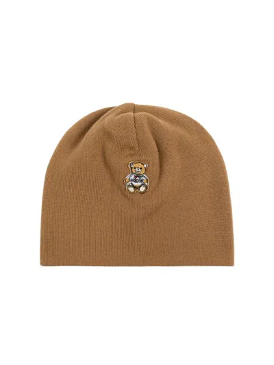 Moschino Teddy Bear Logo Beanie In Brown