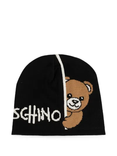 Moschino Kids' Teddy Bear Logo Beanie Hat In Black