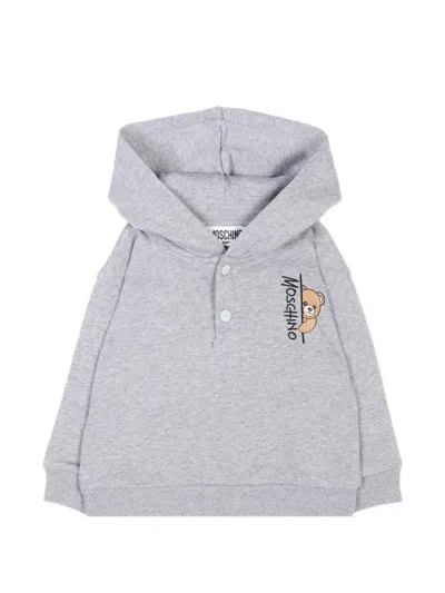 Moschino Babies' Teddy Bear Logo Hoodie In Gray