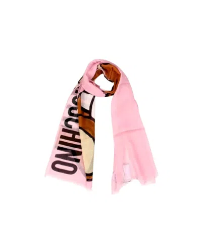 Moschino Teddy Bear Logo Pattern Scarf In Pink