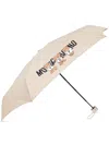 Moschino Teddy Bear-logo Print Compact Umbrella In Neutrals