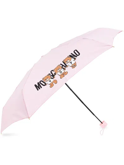 Moschino Teddy Bear-logo Print Compact Umbrella In Pink