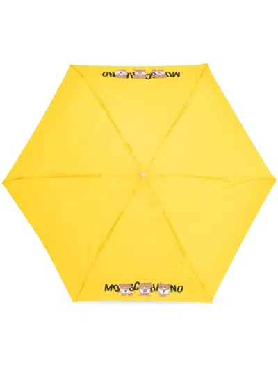 Moschino Teddy Bear-logo Print Compact Umbrella In Yellow