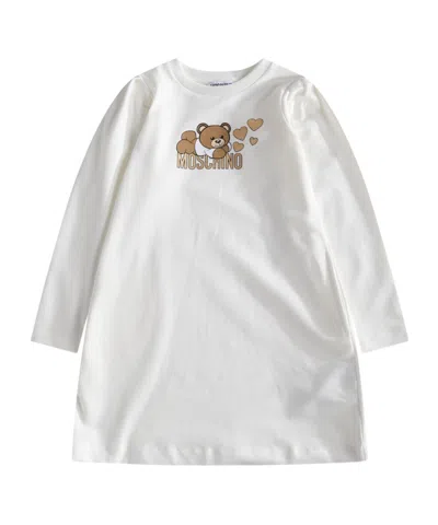 Moschino Kids' Teddy Bear Logo-print Jersey Dress In White